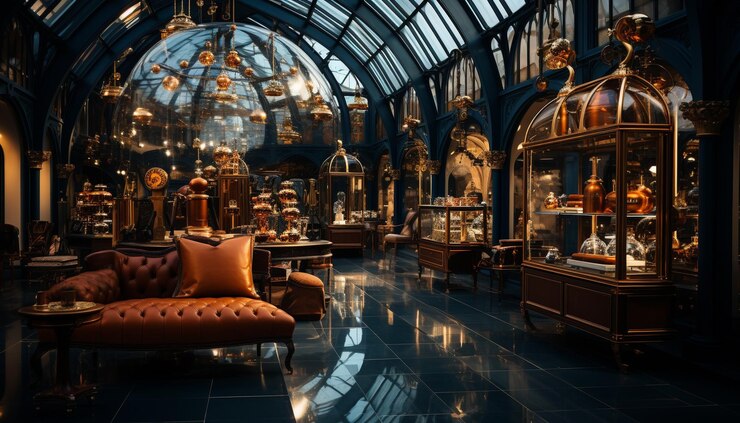 Elegant lounge with mystical decorations and comfortable seating